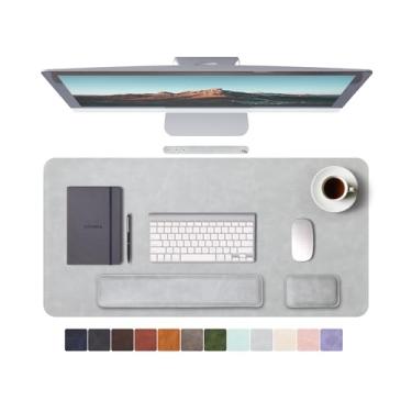 Imagem de RENMTURE Mouse pad grande e descanso de pulso para teclado, tapete de mesa para teclado e mouse, mouse pad grande para jogos com suporte de pulso, tapete de mesa para trabalho e jogos (cinza claro)