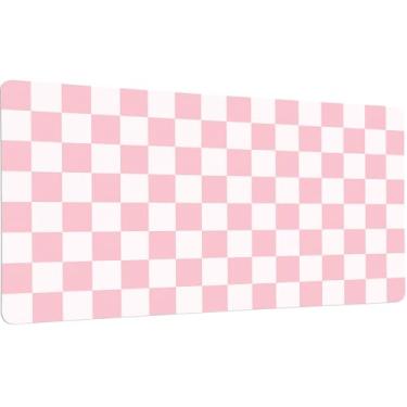 Imagem de Idocolors Tapete de mesa quadriculado rosa quadriculado, lindo teclado estendido para jogos, tapete de mouse grande para mesa de escritório, tapete de mesa de couro antiderrapante, protetor de mesa de