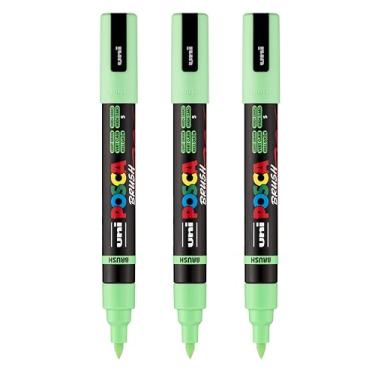 Imagem de posca Marcadores de tinta à base de água uni PC-5BR, ponta de pincel reversível (1,0-4,0 mm), verde claro, 3 unidades