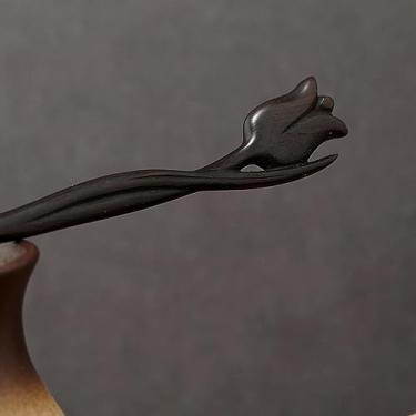 Imagem de Palito de cabelo tradicional de madeira preta estilo chinês grampos de cabelo vintage flores folhas cabelo acessórios de joias da China