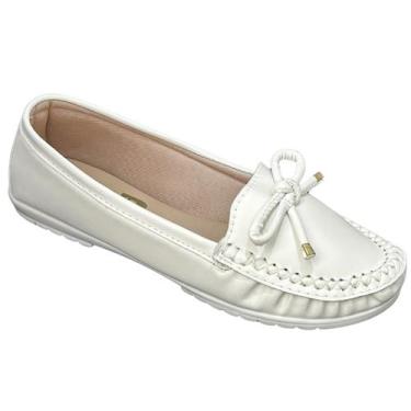 Imagem de Sapatilha Mocassim Feminino Costurado À Mão Moda Pé Napa Soft, Branco,