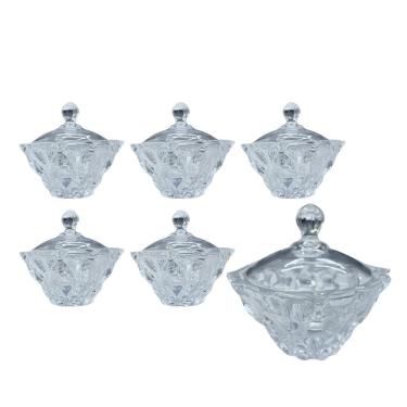 Imagem de Kit 6 Potiche Baleiro Bomboniere Vidro Doces Com Tampa 245Ml