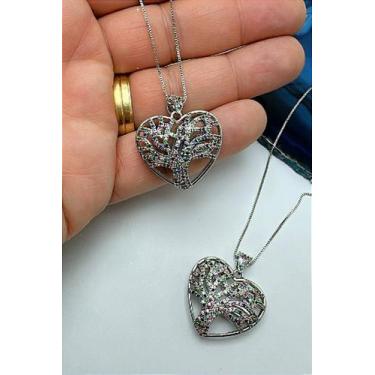 Imagem de Colar Coração Árvore da Vida Cravejado Colorido - Semijoia - 01 Unidad