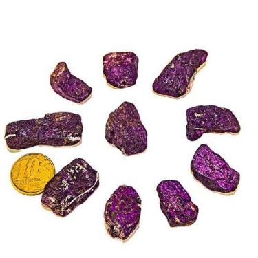 Imagem de Kit com 10 Pedras Brutas de Purpurita Natural Furada para Montagem de 