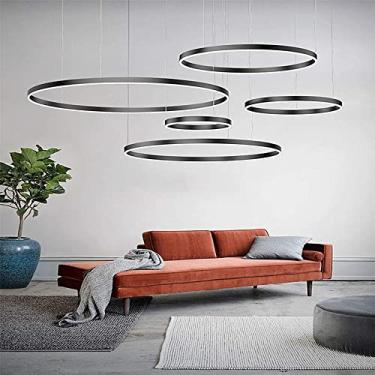 Imagem de Lustre LED moderno regulável com controle remoto, luminária pendente de metal e acrílico com anéis escovados, luminária de teto para sala de estar, quarto, hall de entrada, sala de jantar.