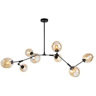 Imagem de Lustre E27 Nordic Glass Ball Chandelier Altura ajustável, Lustre preto fosco, E26 Metal Hand Blow Branches Pendant Light, Luminárias de globo de meados do século de 79"