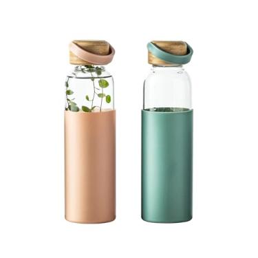 Imagem de Garrafa de água de vidro borossilicato de 595 g com manga e tampa à prova de vazamento - Garrafa reutilizável sem BPA para academia, escritório, caminhadas - Garrafa de vidro reutilizável para homens