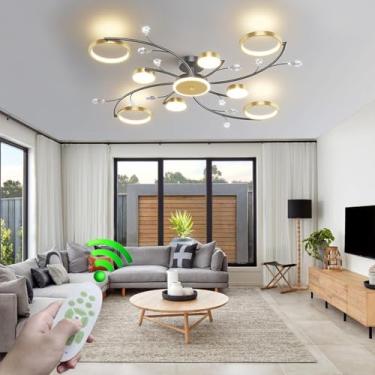 Imagem de Luminária de teto LED para sala de estar, de alumínio, moderna, com controle remoto, regulável, cristal, criativa, 110W, abajur de acrílico, adequado para restaurante, escritório, quarto, lâ