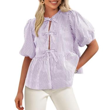 Imagem de Blusa feminina PRETTYGARDEN com gravata listrada frontal 2025