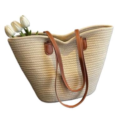 Imagem de Bolsa de Palha Grande Capacidade | Bolsa de Ombro Tecida para Praia | Férias Casuais(bege)