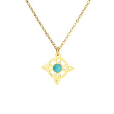 Imagem de PDOUSELF Colar feminino com nó de bruxa de aço inoxidável, pingente de nó celta, com natureza, turquesa, para presente de joias de bruxa, 20, Aço inoxidável, Sem Pedra Preciosa