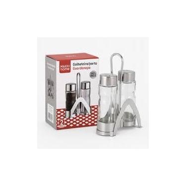 Imagem de Galheteiro em Inox com Porta Temperos e Porta Guardanapo, Conjunto 2 Peças