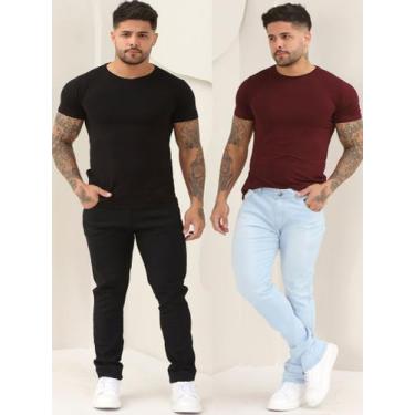 Imagem de Kit 2 Calças Masculina Jeans Skinny Lisa Básica Com Elastano - Amar De