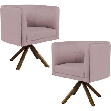 Imagem de Kit 02 Poltronas Decorativa Base Giratória Madeira Betina D02 Veludo Rosê C-305 - Lyam Decor