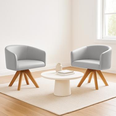 Imagem de Poltrona Sala Base Giratória Madeira Kit 2 Arielle Sintético Cinza D03 - D'Rossi