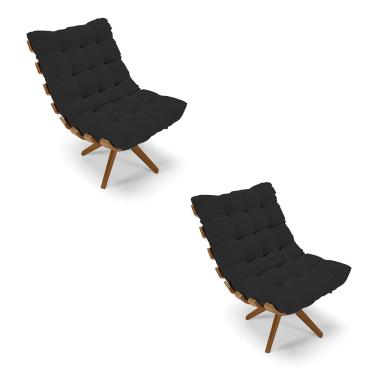 Imagem de Poltrona Giratoria Costela Kit 2 Veludo Preto Base de Madeira MA30 M11 - D'Rossi