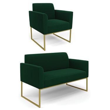 Imagem de Namoradeira e Poltrona Industrial Dourado Marisa Bouclê Verde D03 - D'Rossi