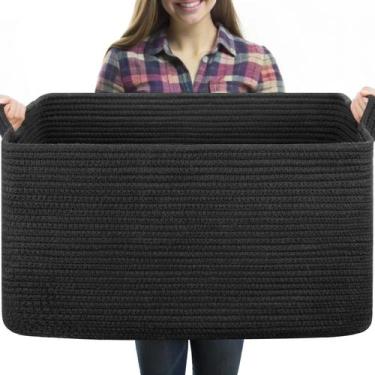 Imagem de Cesto de roupa suja OIASKET 55L Cesto de corda de algodão preto