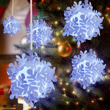 Imagem de BeHiller Decorações de floco de neve de Natal luzes solares de jardim ao ar livre, 2 pacotes de luzes brancas flutuantes de floco de neve para decoração de lanternas de Natal, luzes solares de caminho