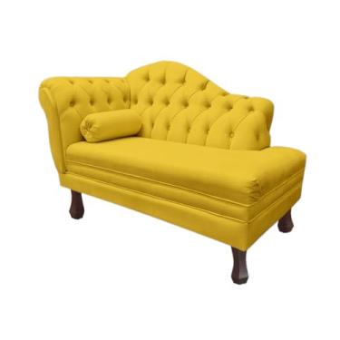 Imagem de Divã Elegante 120cm com Estrutura em Eucalipto - Design Moderno, Pés em Madeira Maciça e Altura Aconchegante para Ambientes Residenciais (Amarelo)