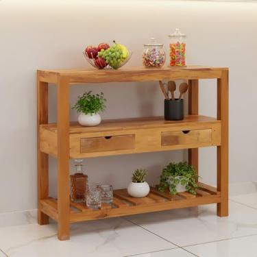 Imagem de Aparador Ilha 1M de Madeira Maciça, Com 1 Gaveta, Acabamento Envernizado