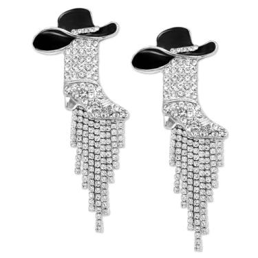 Imagem de Aswitnove Brincos femininos com strass estilo caubói estilo caubói chique, boho, esmaltado, chapéu de caubói, brinco, rodeio, country, concerto, joias, presente, Zinco, Strass