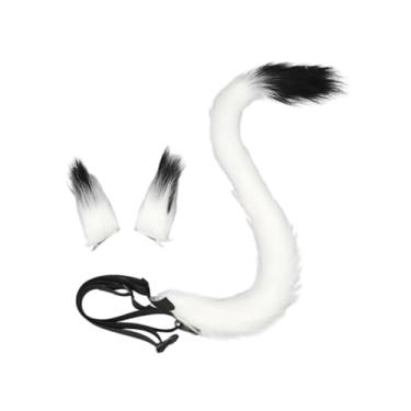 Imagem de Wzmzjy Conjunto de Orelhas E Cauda de Gato para Cosplay, Mulheres, Meninas, Gato, Cauda Longa, para Fantasia de Baile de Máscaras, Branco Preto