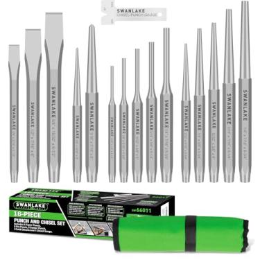Imagem de SWANLAKE Conjunto de Perfurador e Cinzel, Incluindo Furador Cônico, Cinzéis Frios, Furador de Pino, Perfurador Central (16 Peças)