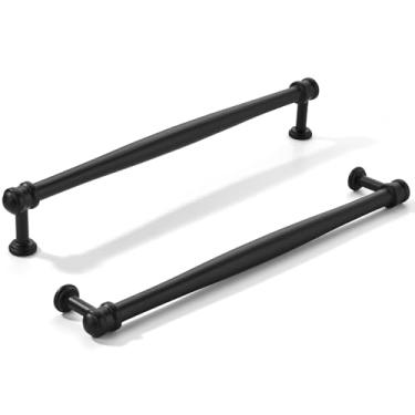 Imagem de khtumeware Pacote com 10 puxadores de armário preto fosco central de 10 polegadas (256 mm), alça sólida para armário de cozinha resistente, ferragens de armário para penteadeira, puxador de banheiro