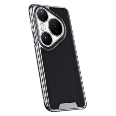 Imagem de HAOMRIYL Capa de couro para Huawei Pura 80 Ultra/80 Pro +/80 Pro/80, capa de telefone com revestimento fino, proteção de lente anti-queda, preta, 80 Pro +