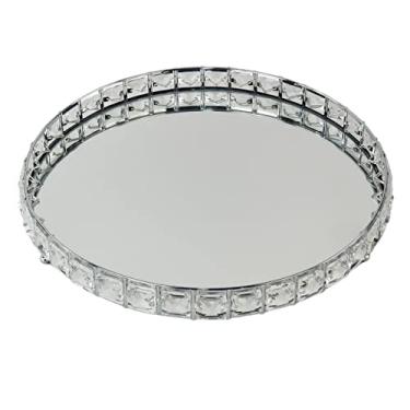 Imagem de Bandeja Decorativa Redonda Prata Cristal com Espelho 31cm KV0254 BTC