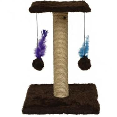 Imagem de Arranhador Para Gatos Pet Poste Sisal Brinquedo Com Bolinha Pena Duas Bases(Marrom)