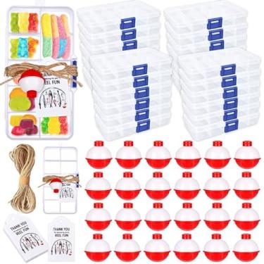 Imagem de Draupnir 30 conjuntos de caixas de doces de lembrancinhas de festa de pesca com 30 bobinas de pesca, 30 cartões de agradecimento para decorações de tema de pesca