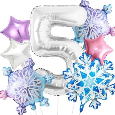 Imagem de 7 balões Frozen 5th Birthday Girl 101,6 cm prata rosa inverno floco de neve país das maravilhas para decoração de festa de aniversário Frozen Winter Onederland Foil Helium Balloon Decor