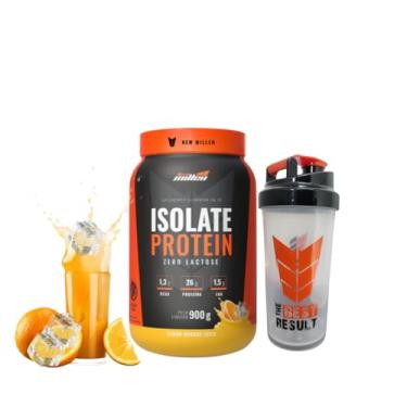 Imagem de Kit Whey Isolate Zero Lactose 900g pote + Coqueteleira 600ml transparente New Millen (900, Orange juice)