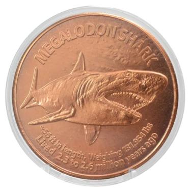 Imagem de Megalodon Shark 1 oz Pure .999 Copper Round Collecticble 39mm Challenge Coin in Capsule - COA by Heavenly Metals