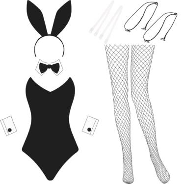 Imagem de Fantasia de coelhinho feminina lingerie e cauda body de coelho, conjunto para fantasia de Halloween, Natal, festa de cosplay (pequeno)