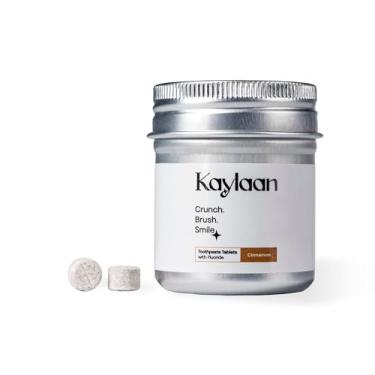 Imagem de Kaylaan Pastilhas de pasta de dente com flúor e xilitol | Branqueamento, Alívio da Sensibilidade e Remineralização de Esmalte | Mastigável, sem Plástico, Adequado para Viagens - Canela, 90 unidades
