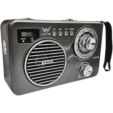 Imagem de Rádio Portátil Retrô Bluetooth com Lanterna, FM/AM/USB/TF, Entrada Auxiliar e Bateria Recarregável – Som Potente e Design Clássico