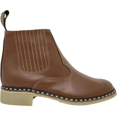 Imagem de Botina Vira Francesa Passeio Trabalho Costurada a Mão em Couro Elástico Coberto Bico Redondo Oliveira 04 (CARAMELO, PADRÃO, BR, Adulto, Numérico, 37)