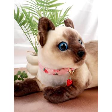 Imagem de Coleira de algodão para cães, colares de gato de morango rosa, coleiras fofas com pingente para cães e gatos pequenos e médios, P