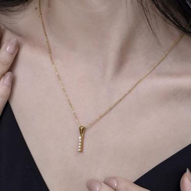 Imagem de Colar com pingente de cristal banhado a ouro 18 K - joia com monograma de strass para presentes personalizados e uso diário, F, Aço inoxidável, Sem Pedra Preciosa