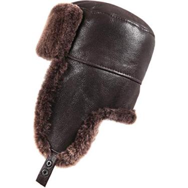 Imagem de Zavelio Chapéu russo masculino Shearling Sheepskin Trapper grande marrom