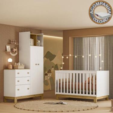 Imagem de Quarto de Bebê com Berço Mini Cama e Roupeiro com Cômoda QEncanto Slim