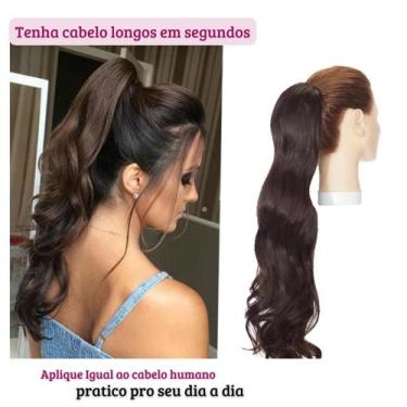 Imagem de Aplique Rabo De Cavalo Fibra Orgânica Ondulado Castanho Médio 60cm - M