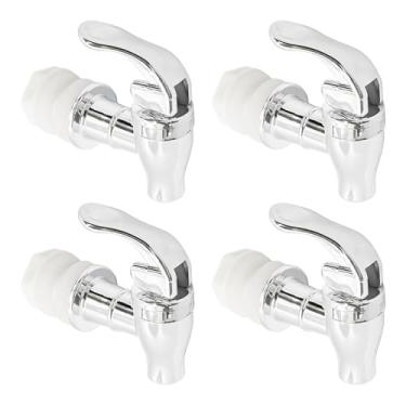 Imagem de AUXBC 4 peças de torneira de substituição de plástico prata para dispensador de bebidas, torneira dispensadora de água estilo push, bico universal de garrafa de bebida para recipientes de vidro