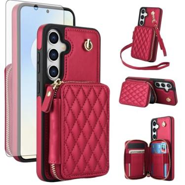 Imagem de Asuwish Capa de celular para Samsung Galaxy S25 FE 5G carteira celular com protetor de tela de vidro temperado alça transversal suporte de bloqueio RFID compartimento para cartão S 25 EF S25FE 25S