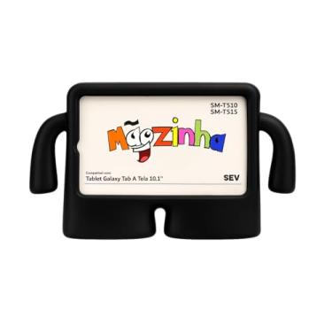 Imagem de Capa Infantil Para Tablet Galaxy Tab A Tela 10.1'' Polegadas T510 T515, Capinha Anti Impacto Case Mãozinha EVA Emborrachado Maleta Não Tóxico (Preto)