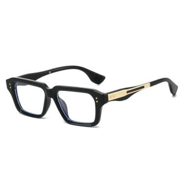 Imagem de HCHES Óculos de Sol Estilo Retrô com Bloqueio de Luz Azul, Armação de Luxo com Rebites (Preto)