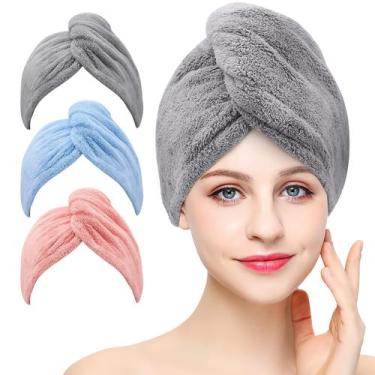 Imagem de Toalha de cabelo em microfibra BeOffer Super Absorbent, pacote com 3